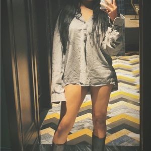 Grey button up, oversized shirt